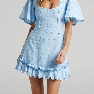 Showpo Fancy A Spritz Square Neck Powder Blue mini dress, size 8